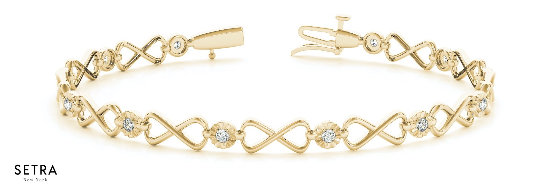 18K Gold Round Cut Diamonds Infinity Style Link Tennis Bracelet