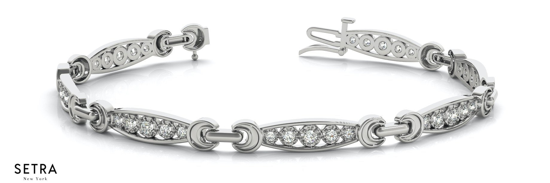 18K Gold Round Cut Diamonds 3 Stone Style Link Tennis Bracelet
