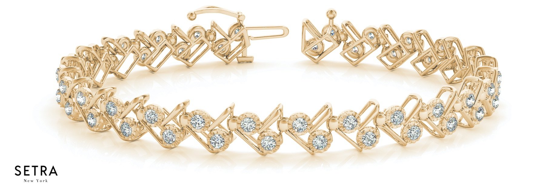 14K Gold Round Cut Diamonds Women's Vintage Link Tennis Bracelet