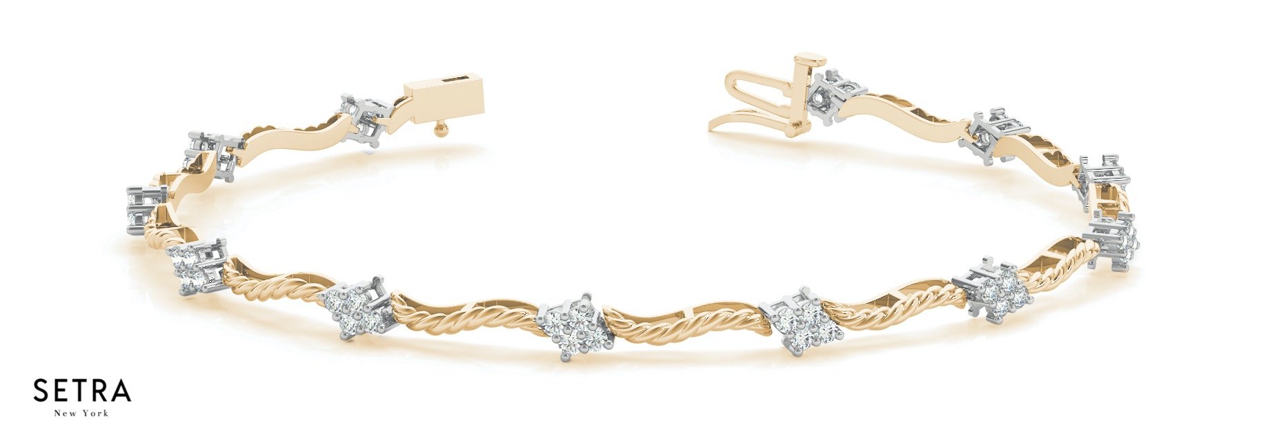 18K Gold Round Cut Diamonds Women's Link Tennis Bracelet