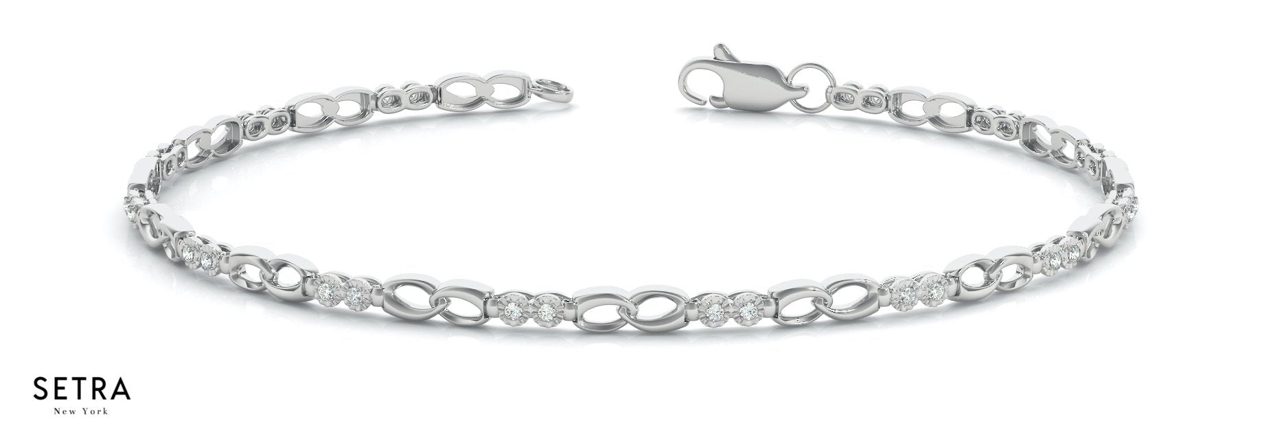 Infinity  Style Link Tennis Round Cut Diamonds Bracelet 14K Gold
