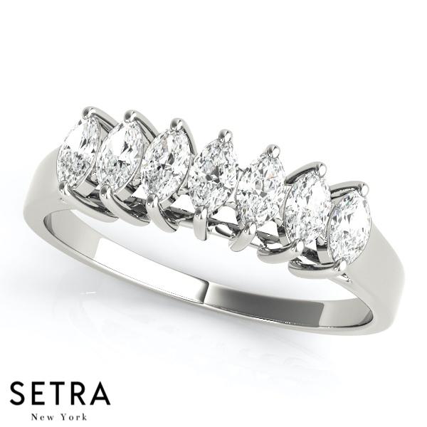 FANCY SHAPE MARQUISE 14K GOLD 7 STONE DIAMONDS WEDDING BAND RING