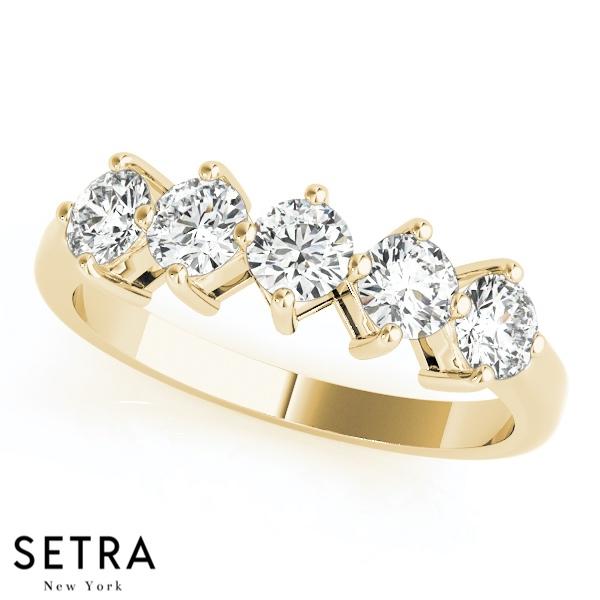 NEW 5 STONE 14K GOLD DIAMONDS PRONG SET WEDDING BAND RING