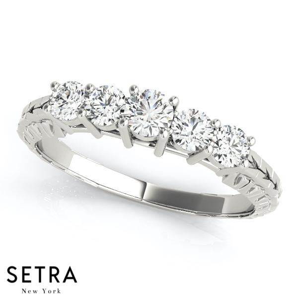NEW VINTAGE 5 STONE DIAMONDS WEDDING BANDS PRONG SET