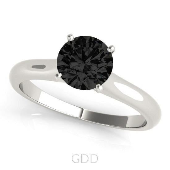 SOLITAIRES BLACK DIAMOND ENGAGEMENT RING 14K GOLD