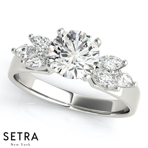 FANCY SIDE MARQUISE CUT DIAMOND ENGAGEMENT 14K GOLD RING