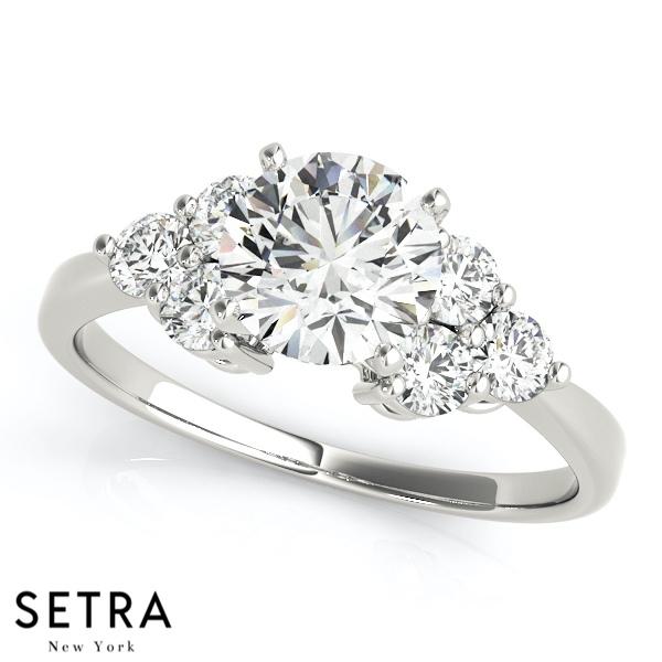 14K FINE GOLD ROUND CUT DIAMONDS CLUSTER SIDES ENGAGEMENT RINGS