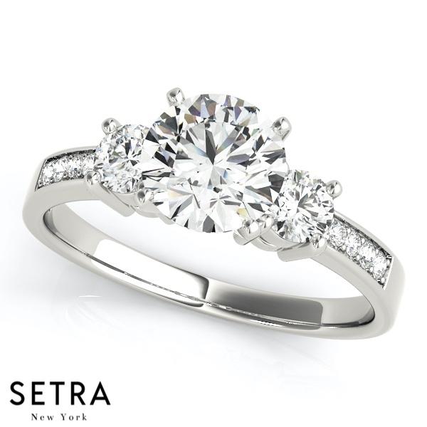 3 STONE ROUND CUT DIAMONDS ELEGANT 18K FINE GOLD ENGAGEMENT RING