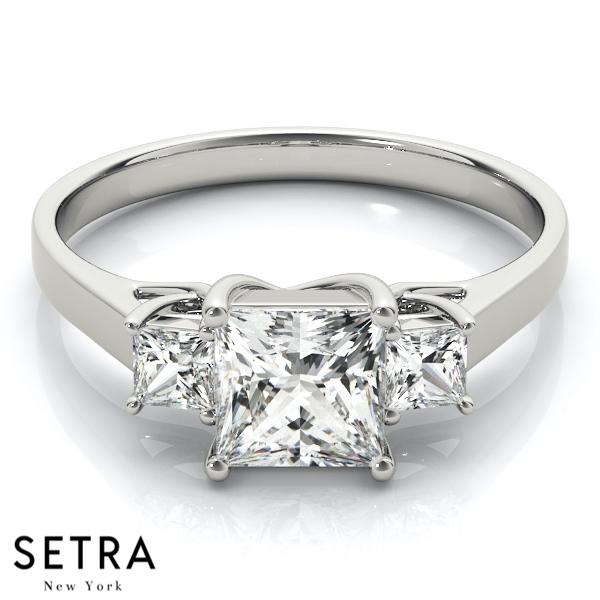 18K FINE GOLD 3 STONE PRINCESS CUT ENGAGEMENT RINGS