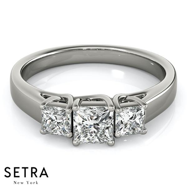 18K FINE GOLD 3 STONE PRINCESS CUT ENGAGEMENT RINGS
