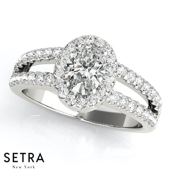 Elizabeth Oval Split Shank Halo Engagement Ring