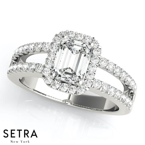Camilla Emerald Split Shank Halo Engagement Ring