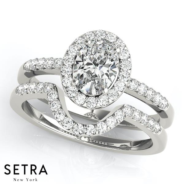 SET OF CHARLOTTE OVAL HALO DIAMOND ENGAGEMENT 14K GOLD