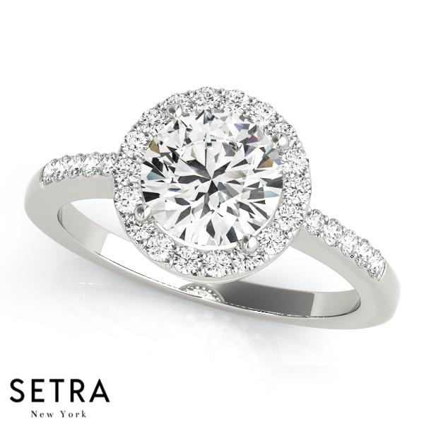 14K FINE ROSE GOLD ROUND CUT DIAMOND IN ROUND HALO ENGAGEMENT RING