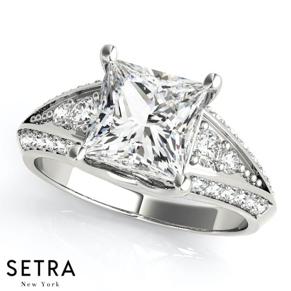 FOR CENTER PRINCESS CUT DIAMOND ENGAGEMENT RING 14K GOLD