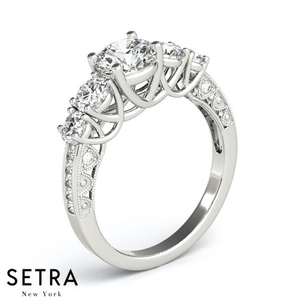 3 STONE DIAMOND ENGAGEMENT RINGS SINGLE ROW PRONG SET