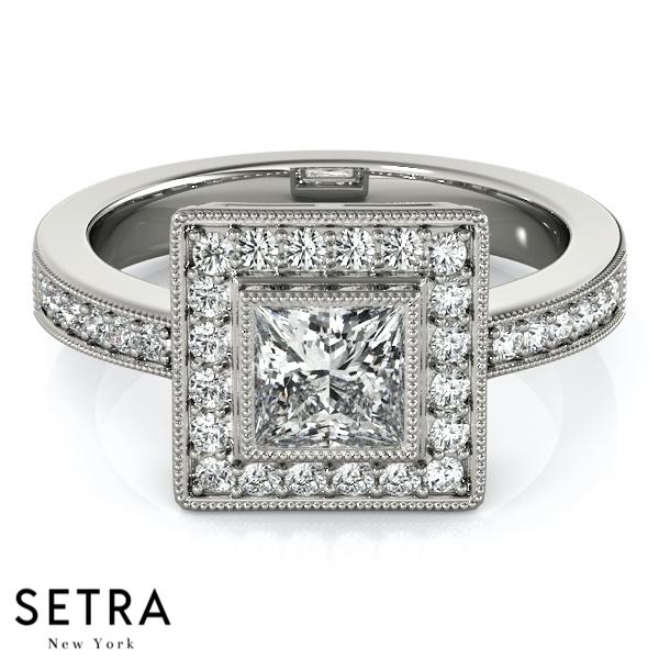 VINTAGE 14K FINE GOLD ROUND CUT DIAMOND FOR SQUARE & CUSHION HALO ENGAGEMENT RING