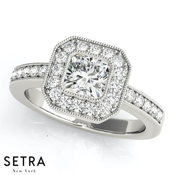 VINTAGE 14K FINE GOLD ROUND CUT DIAMOND FOR SQUARE & CUSHION HALO ENGAGEMENT RING
