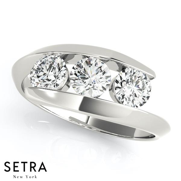 3 STONE ROUND CUT DIAMONDS ELEGANT 14K FINE GOLD ENGAGEMENT RING
