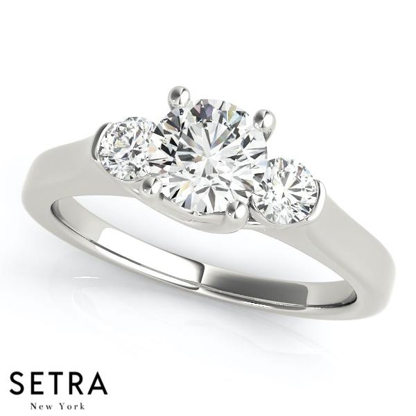 3 STONE ROUND CUT DIAMONDS ELEGANT 18K ROSE FINE GOLD ENGAGEMENT RING