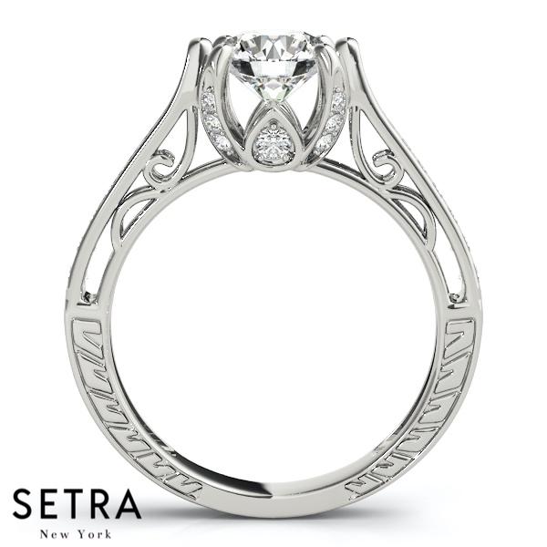 Julienne Filigree Cathedral Antique Engagement Ring with Bridge Accent