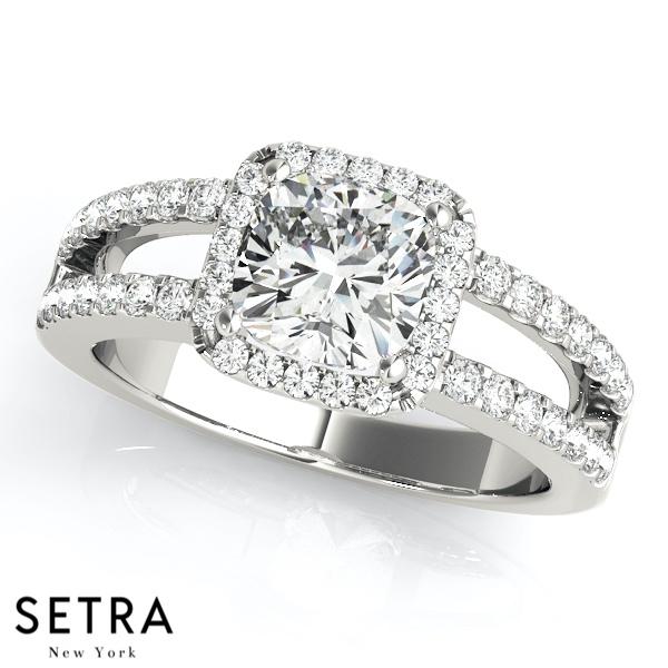 VINTAGE 14K FINE GOLD ROUND CUT DIAMOND FOR SQUARE & CUSHION HALO ENGAGEMENT RING