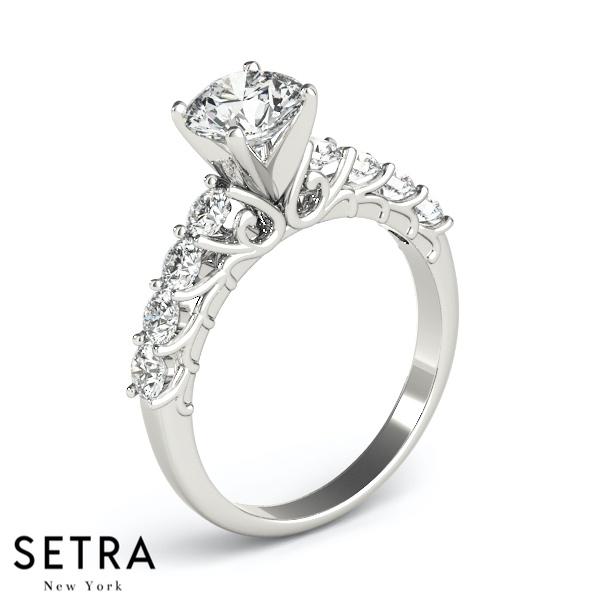 DIAMOND ENGAGEMENT RING SINGLE ROW PRONG SET 14K GOLD