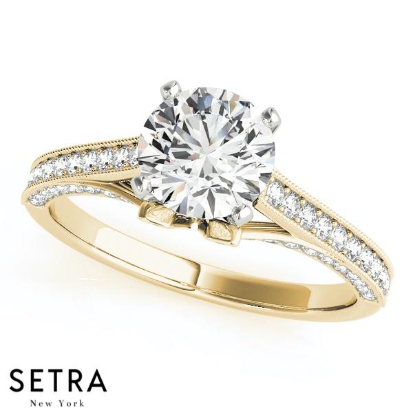 DIAMOND ENGAGEMENT RING SINGLE ROW PRONG SET 14K GOLD