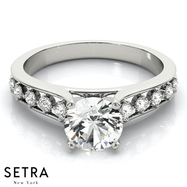 14K GOLD DIAMOND ENGAGEMENT RINGS SINGLE ROW PRONG SET