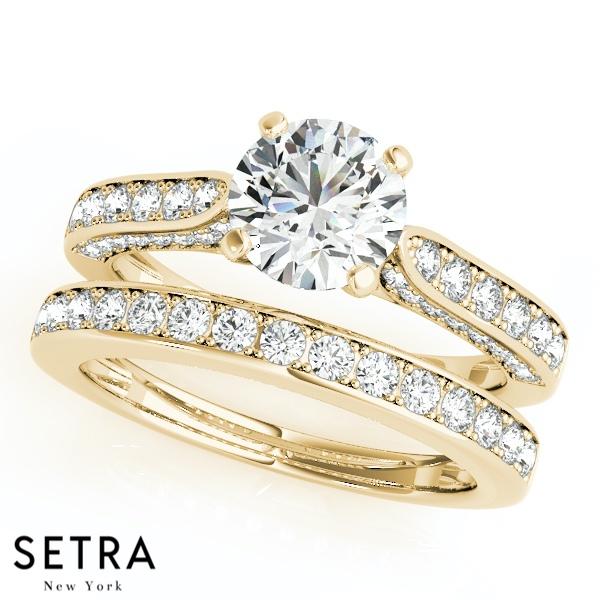 PETITE DIAMOND ENGAGEMENT & WEDDING BAND RING 14K GOLD