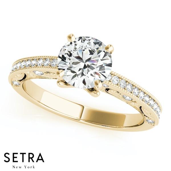 Cotillard Milgrain Engraved Antique Engagement Ring