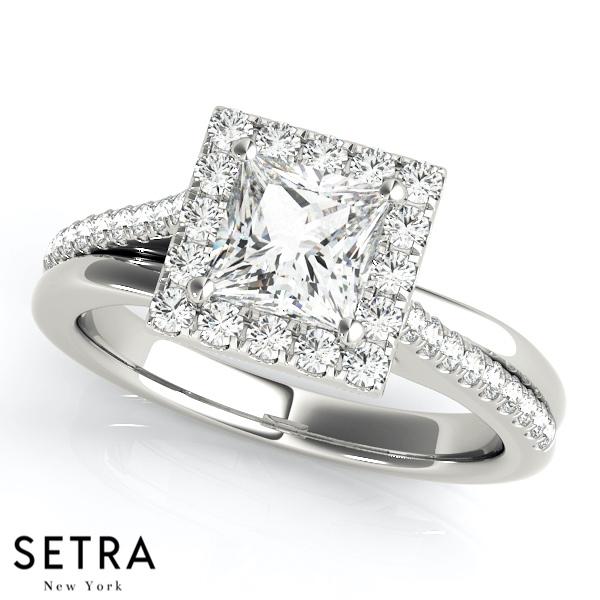 14K GOLD DIAMONDS ENGAGEMENT RINGS HALO SQUARE & CUSHION