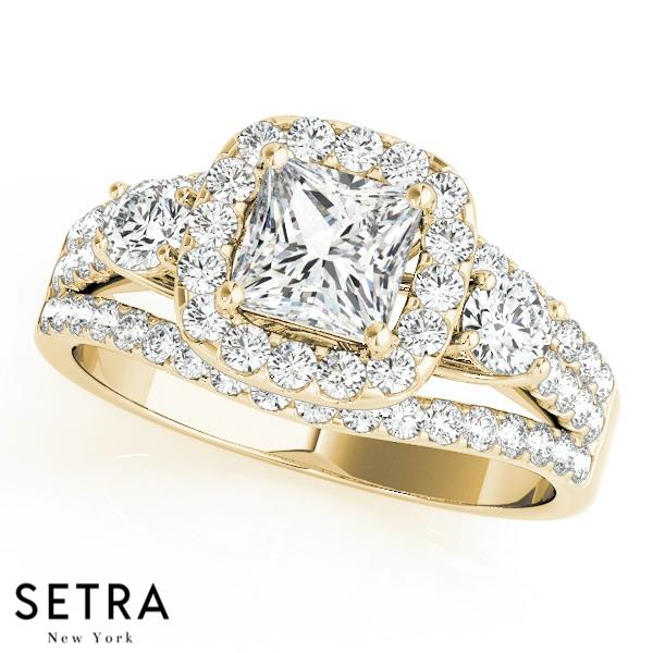 VINTAGE 14K FINE GOLD ROUND CUT DIAMONDS HALO ENGAGEMENT RING