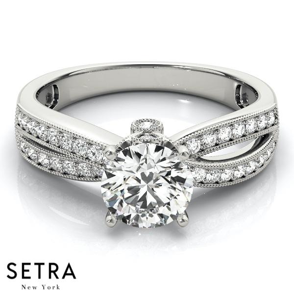 OPEN SHANK MULTIROW DIAMOND  ENGAGEMENT 14K GOLD RINGS