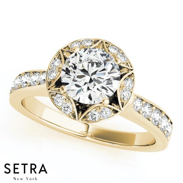 STAR DAVID 14K FINE GOLD DIAMOND IN ROUND HALO SEMI-MOUNT ENGAGEMENT RING