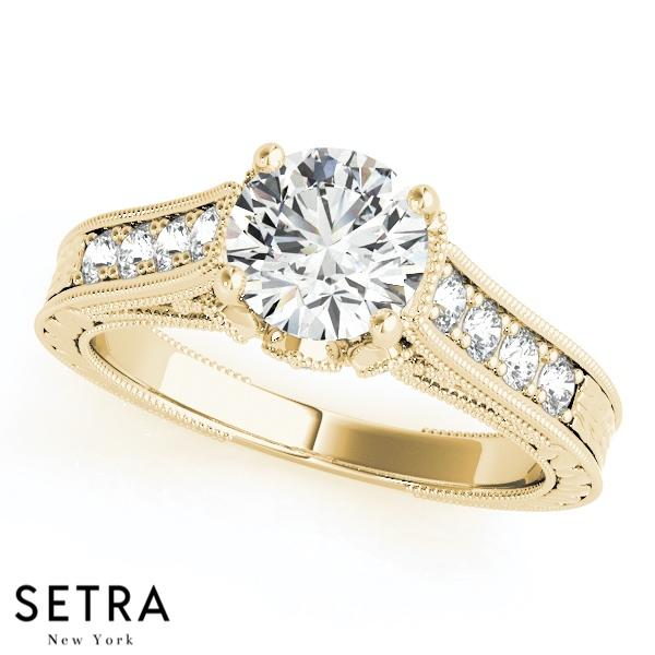 DIAMOND ENGAGEMENT RINGS SINGLE ROW PRONG SET 14K GOLD