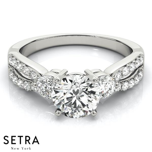 3 STONE ROUND CUT DIAMONDS 14K FINE GOLD ENGAGEMENT RING