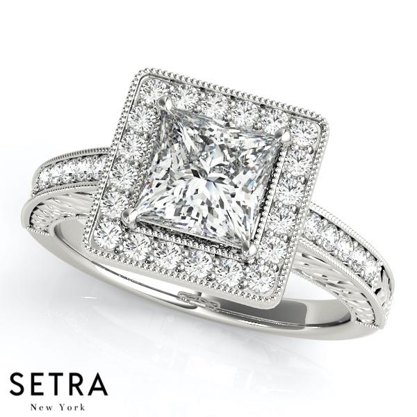 14K GOLD VINTAGE DIAMONDS ENGAGEMENT RINGS HALO FOR SQUARE & CUSHION