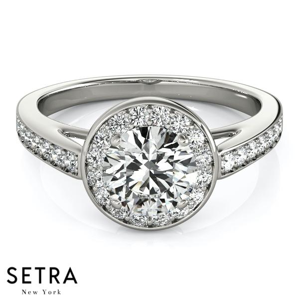 14K FINE GOLD ROUND CUT DIAMOND IN ROUND HALO ENGAGEMENT RING