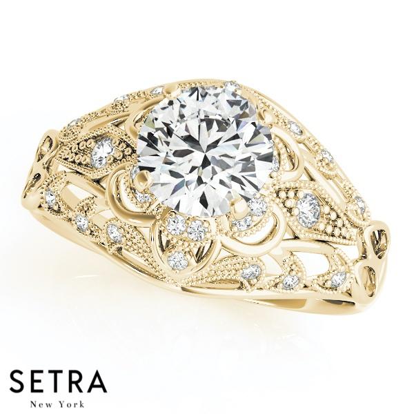 ANTIQUE SEMI - MOUNT14K FINE GOLD ROUND CUT DIAMOND ENGAGEMENT RING