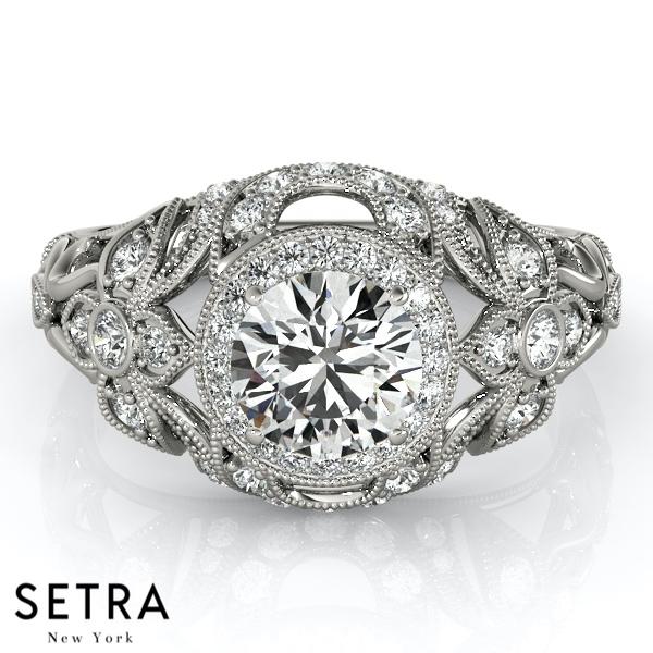 ANTIQUE SEMI - MOUNT14K FINE GOLD ROUND CUT DIAMOND ENGAGEMENT RING