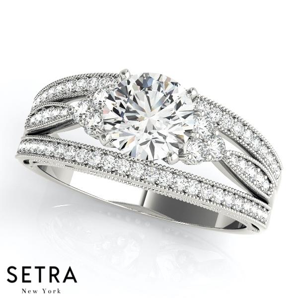 OPEN SHANK MULTIROW DIAMOND  ENGAGEMENT 14K GOLD RINGS