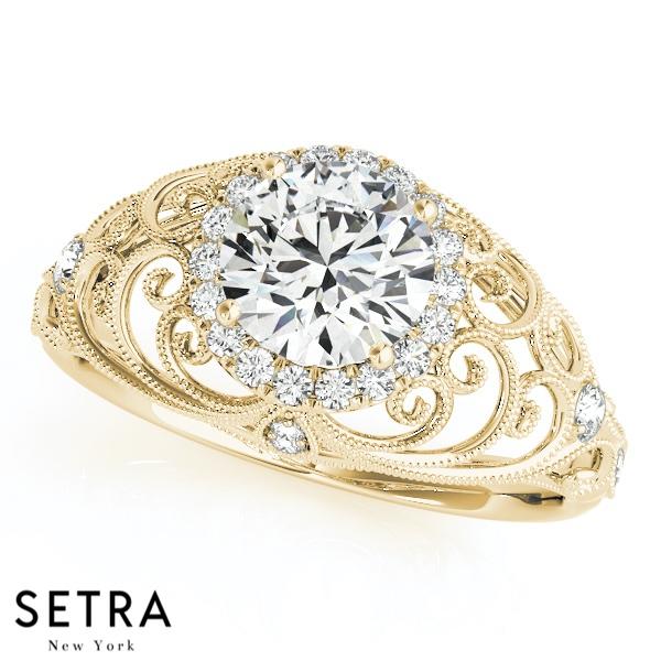 ANTIQUE SEMI-MOUNT HALO STYLE ENGAGEMENT 18K GOLD RING