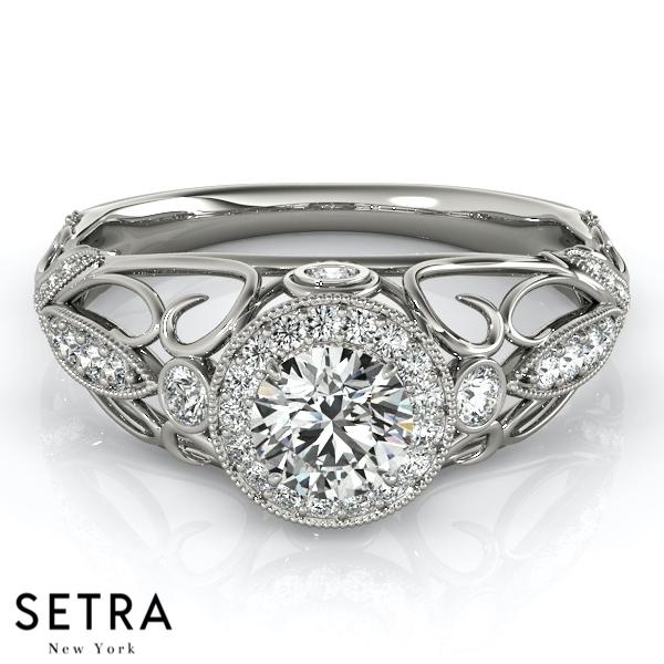 ANTIQUE SEMI-MOUNT HALO STYLE ENGAGEMENT 18K ROSE GOLD RING