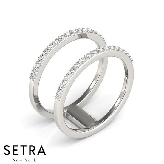 OPEN BEND DESIGN BAR DIAMOND FASHION RINGS 14K GOLD
