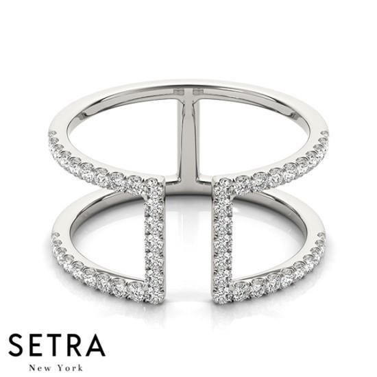 OPEN BEND DESIGN BAR DIAMOND FASHION RINGS 14K GOLD