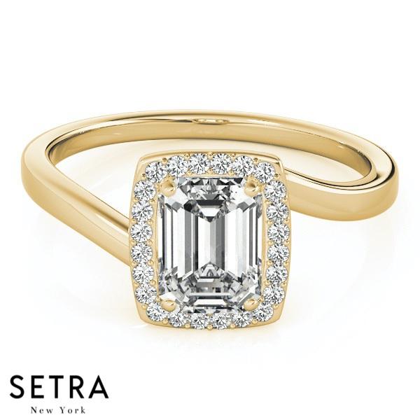 BYPASS STYLY SEMI-MOUNT HALO STYLE EMERALD CUT ENGAGEMENT 18K ROSE GOLD RING