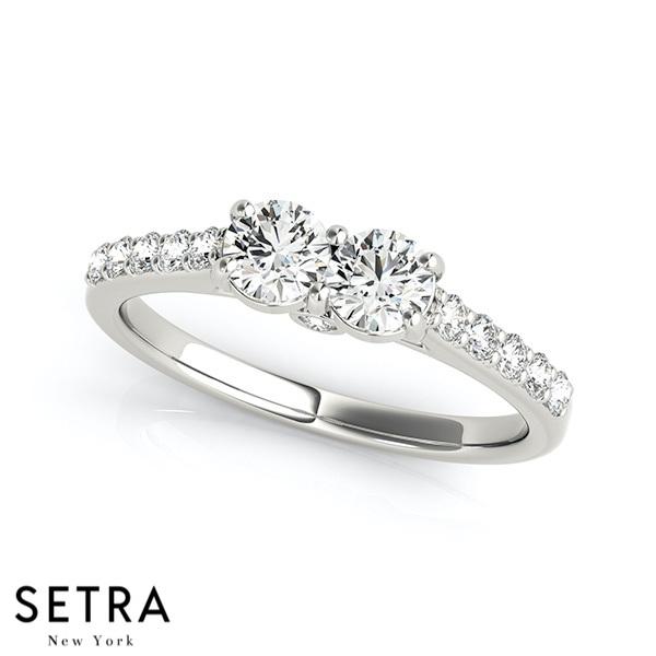 18K Gold Forever Us Two Stone Engagement rings Round Cut Diamonds