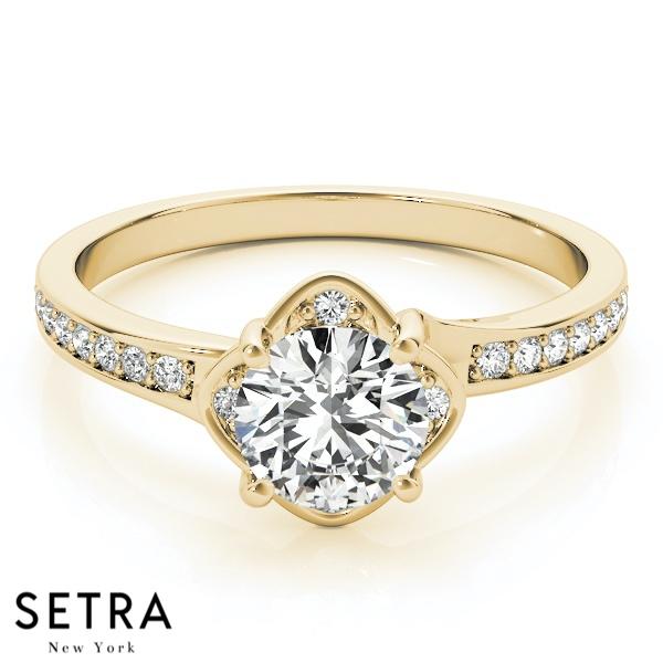 18K FINE GOLD ROUND CUT DIAMONDS ENGAGEMENT RING
