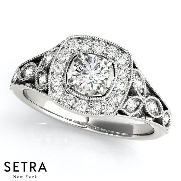 ANTIQUE SEMI-MOUNT HALO STYLE ENGAGEMENT 14K ROSE GOLD RING